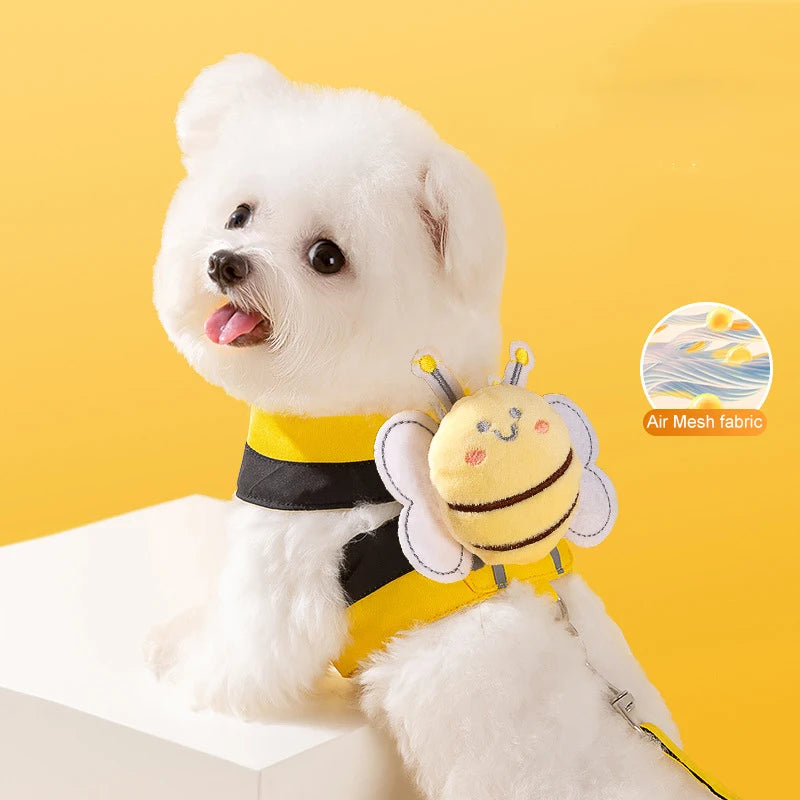 Cute Bee Dog Leash Collars Necktie Traction Rope Christmas Pet Harness For Small Medium Dogs Cat Chest Strap Dog Accessories