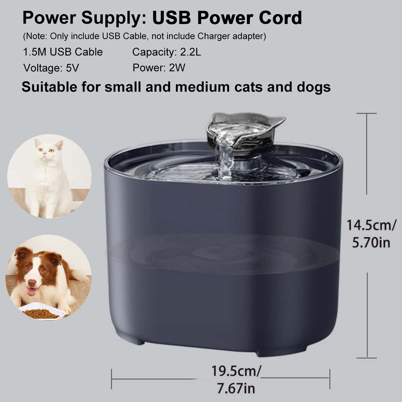 Pet Fountain,74oz/2.2L Automatic Cat Water Fountain Dog Water Dispenser for Cats,Dogs,Multiple Pets