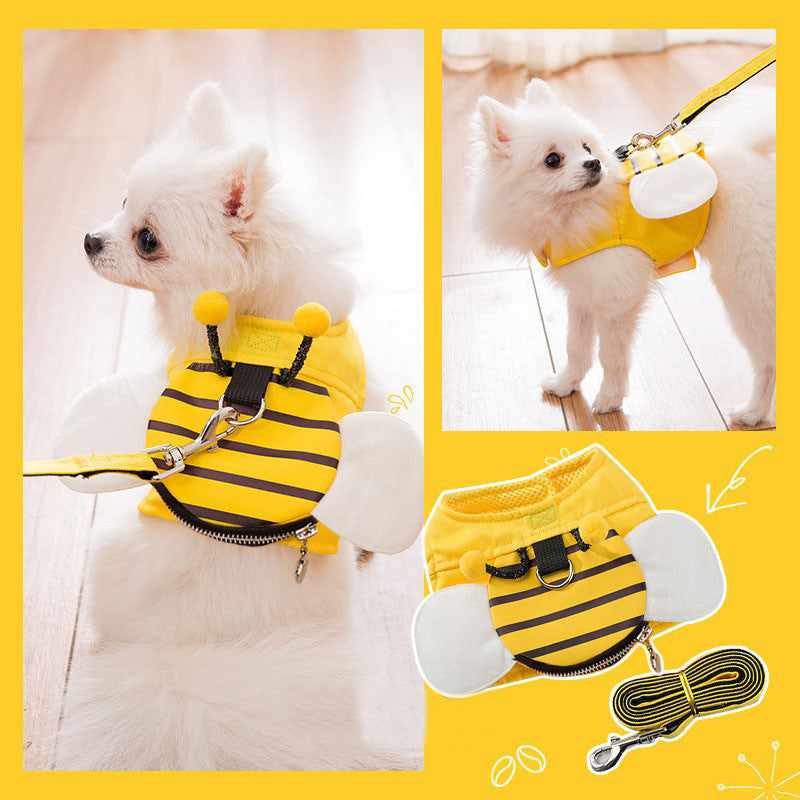 Cute Bee Dog Leash Collars Necktie Traction Rope Christmas Pet Harness For Small Medium Dogs Cat Chest Strap Dog Accessories